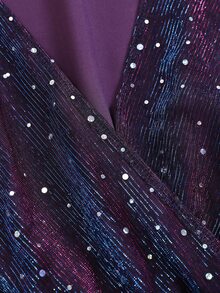 Cravure Plus Size Women's Autumn/Winter Shiny Fabric Cinched Waist A-Line Elegant Party Blouse - Multicolor - View 7