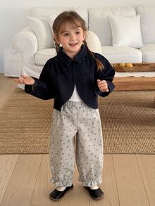DAZY 少女全印花休閒百搭日常穿著長褲 - 淺灰色 - 查看 1