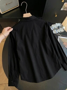 GlowEve 女款秋季蕾絲拼接兩件式襯衫 - 黑色 - 查看 2