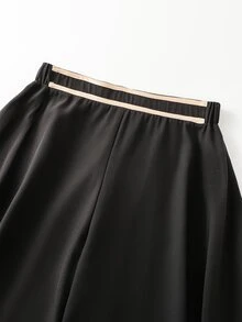SHEIN PETITE Women's Patchwork Gold Trim Ruffle Wide Leg Long Pants - Black - View 5