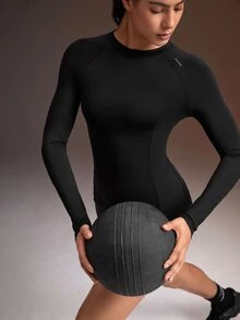 Powerista Women's Long Sleeve Top And Shorts Casual Daily Sports Set - Black - View 4