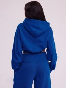 MUSERA 短版連帽拉鍊休閒衛衣 寬鬆版型 開學季 舒適可愛 休閒日常 Y2K 街頭風 膠囊衣櫥 白色 春季 度假 夏季 - 藍色 - 查看 5