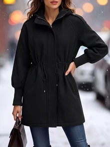 SHEIN Clasi Women's Solid Color Casual Versatile Daily Wear Overcoat - Black - View 4