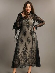 Freevana Plus Size Romantic Elegant Knitted Long Dress For Women - Black - View 5