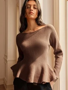 Écloséra Women's Solid Color Casual Versatile Daily Wear Long Sleeve Sweater - Coffee Brown - View 4