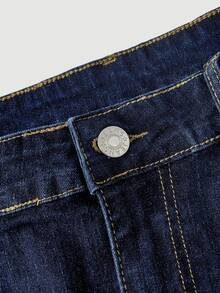 EMERY ROSE Plus Size Women's Casual Daily Denim Skirt With Pockets And Buttons - Blue - View 5