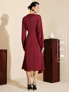 Arave Elegant Fashion French Vintage Commuter Sample Dress, Sophisticated Design, Versatile Mid-Length Dress For Women - Burgundy - View 2