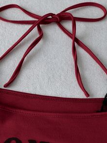 Sunspun Plus Size Contrast Lace Square Neck Tie-Front Long Sleeve Sweatshirt - Burgundy - View 3