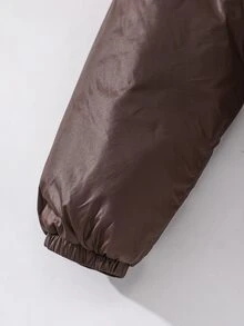 SHEIN Teen Boy Solid Color Long Sleeve Zip-Up Casual Winter Jacket - Coffee Brown - View 5