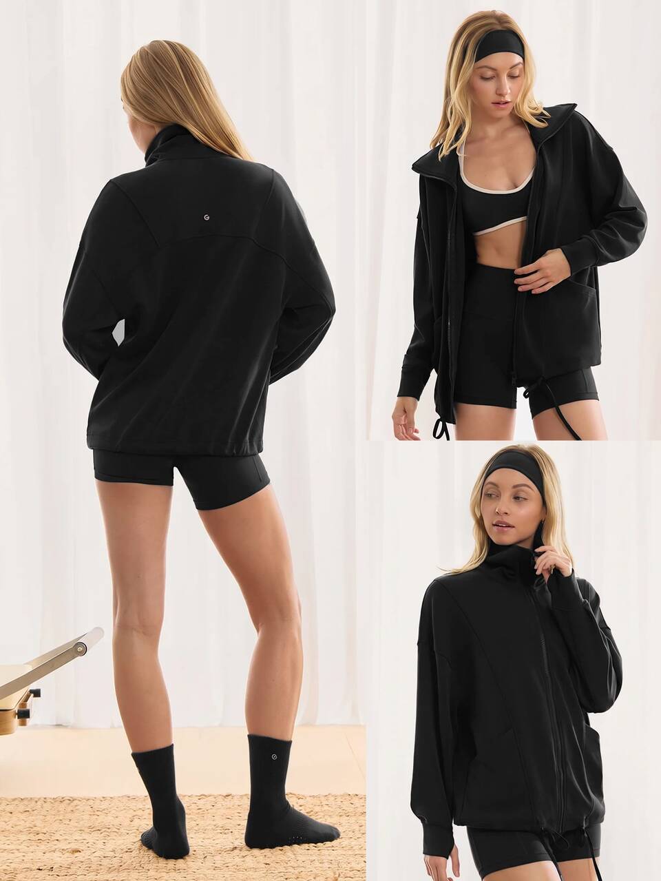SoftCalm Modal Chill Days Oversized Silky Smooth Breathable Wide Collar Drawstring Hem Zip-Up Jacket Daily Casual Wear