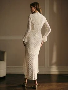 MOTF PREMIUM WOMEN'S ELEGANT SWEET LACE ASYMMETRICAL RUFFLE HEM DRESS - Beige - View 3