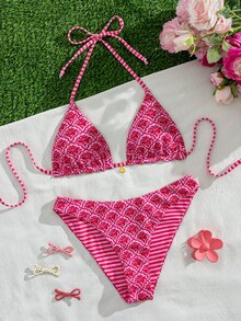 Swim Mod 女款甜美粉色花卉圖案可正反穿比基尼套裝 - 彩色 - 查看 3