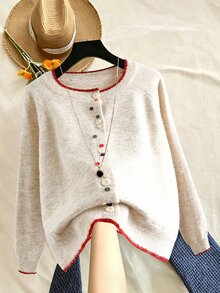 SHEIN LUNE Plus Size Women's Colorblock Casual Versatile Daily Wear Cardigan - Multicolor - View 4
