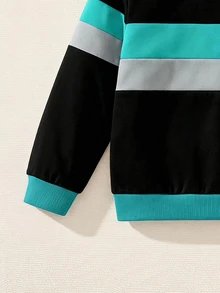 SHEIN Genkimix Kids 1件小男孩可愛恐龍印花拼接運動衫，休閒運動街頭風，適合冬季、學校、返校季、春夏，時尚舒適 - 彩色 - 查看 4