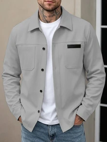 Manfinity Homme Men's Solid Color Casual Outdoor Slim Fit Jacket - Light Grey - View 3