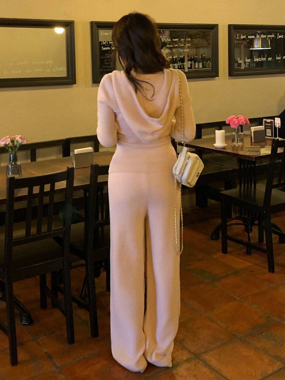 Women's Solid Color Zip-Up Hooded Knit Cardigan And Knit Pants Casual 2 Pieces Set