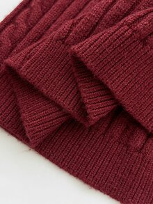 Elamini Minimalist Women's Autumn/Winter Red Long Sleeve Slim Fit Cable Knit Cold Shoulder Sweater Dress - Red - View 7