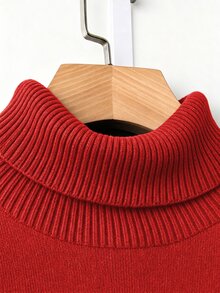 Linhara Plus Size Solid Color Turtleneck Fleece Sweater, Winter Knit Pullover Fall - Red - View 3