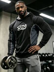 GymBeat Men's Letter Print Casual Daily Sweatshirt - Black - View 8
