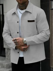 Manfinity Homme Men's Solid Color Casual Outdoor Slim Fit Jacket - Light Grey - View 5