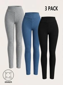 SHEIN 3PCS Tween Girls Leggings - Multicolor - View 1