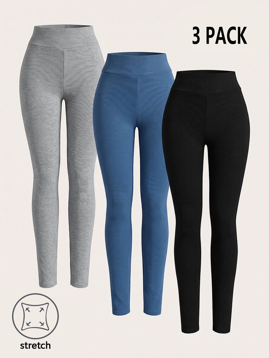 SHEIN 3PCS Tween Girls Leggings - Multicolor - View 1