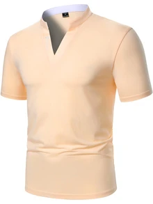 Manfinity Homme 男士純色休閒百搭日常短袖 Polo 衫 - 卡其色 - 查看 1