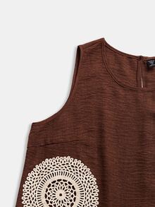 Linhara CURVE Plus Size Women's Casual Faux Linen Fitted Shirt - Brown - View 4