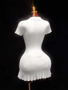 Amplova 女款性感A字洋裝，翻領設計，附口袋，優雅前衛風格，適合秋冬穿著 - 白色 - 查看 12