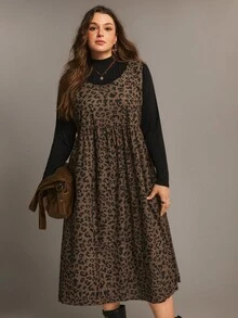 Freevana فستان كاجوال بدون أكمام بطبعة نمر للنساء بمقاسات كبيرة - بني - مشاهدة 7