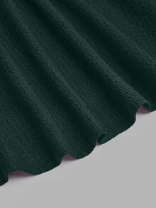 EMERY ROSE Plus Size Women Spring/Summer Chain Splice Ruffle Twist Waist Knitted Solid Color Elegant Graceful A-Line V-Neck T-Shirt Top - Dark Green - View 5