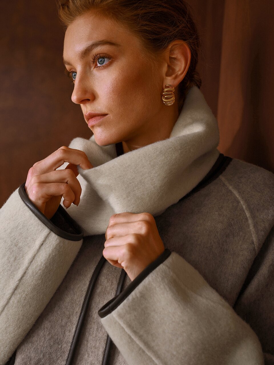 MOTF WOMEN'S AUTUMN/WINTER LONG SLEEVE ELEGANT DOUBLE-SIDED WOOL COAT WITH SCARF DESIGN