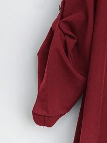 SHEIN Tall CURVE 大尺碼女款法式休閒夏季短袖V領長版洋裝 - 酒紅色 - 查看 4