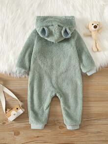 SHEIN 男嬰秋冬保暖內裡加厚連帽毛絨連身衣 - 薄荷綠 - 查看 2