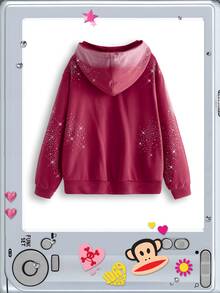 Paul Frank X ROMWE Co-Branded Street Style Contrast Color Patchwork Embroidered Washed Oversized Open Front Sweatshirt - Pink - View 2