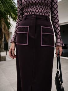 Nöista Misi Skirt Contrast Piping And Front Slit Opening - Burgundy - View 7