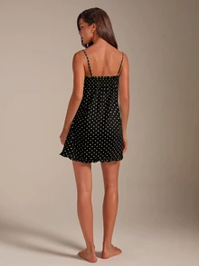 Athîral Women's Casual Spaghetti Strap A-Line Loose Flared Sleepwear Dress, Cute Home Dress - Black - View 2