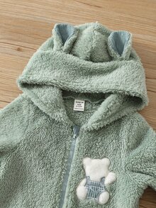 SHEIN 男嬰秋冬保暖內裡加厚連帽毛絨連身衣 - 薄荷綠 - 查看 3