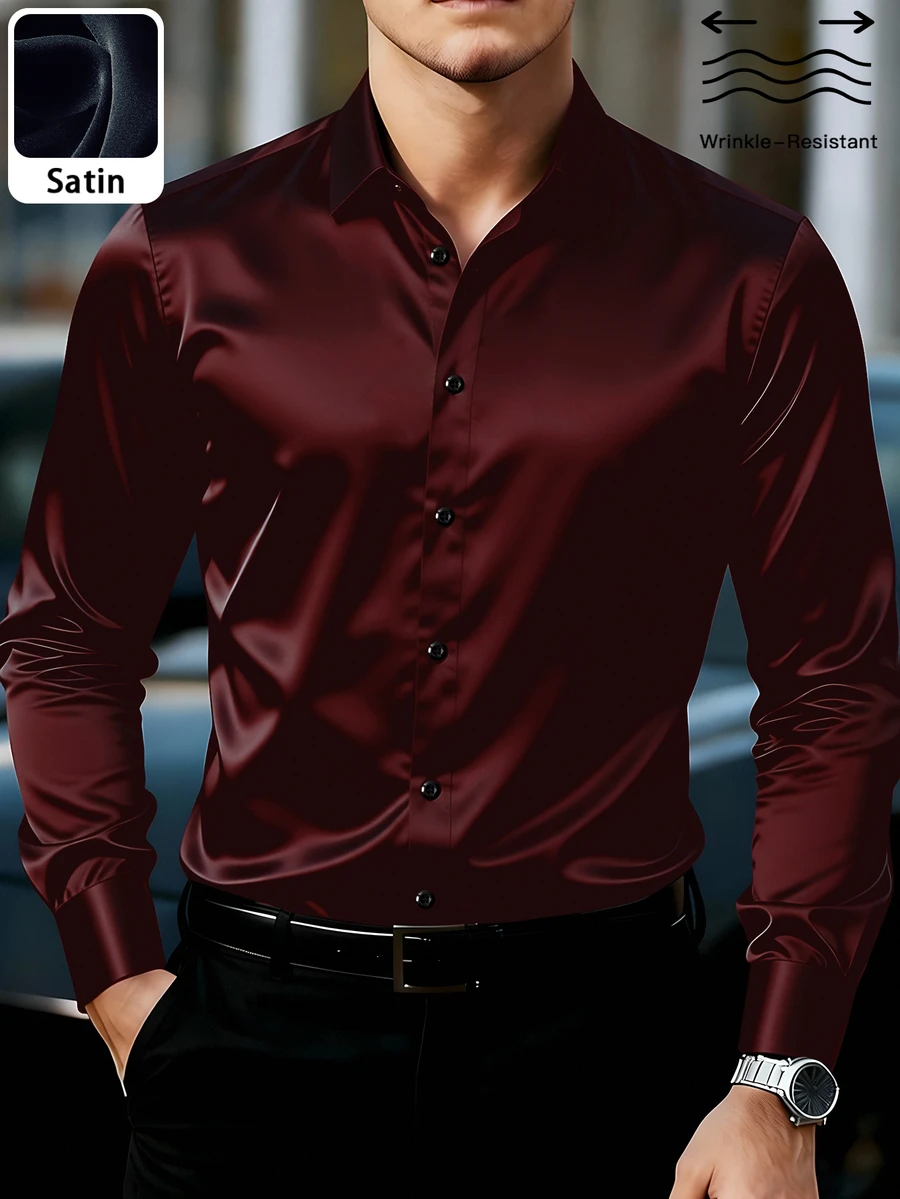 Manfinity Mode Men's Casual Daily Wear, Essential For Outings, Ins Style, Glamorous Party, Street Mature, Loose Fit Shirt - Burgundy - View 1
