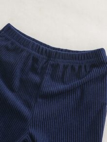 Cozy Pixies 嬰兒新生兒熊圖案對比色 Polo 領長袖運動衫與長褲套裝，秋季與冬季款 - 藏蓝色 - 查看 4