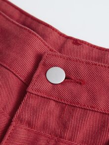 ROMWE MEN Jeans de mezclilla casuales para hombre con diseño de botones y patrón cruzado - Rojo - Ver 6