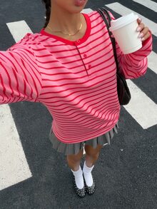Muchica Women's New Autumn Knit Striped Casual Loose Long Sleeve T-Shirt - Multicolor - View 3