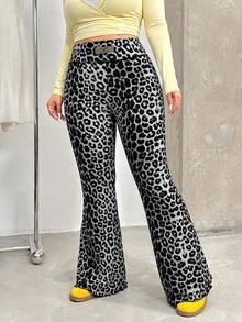 Muchica Plus Size Leopard Print Flared Jeans, Autumn/Winter - Dark Grey - View 5