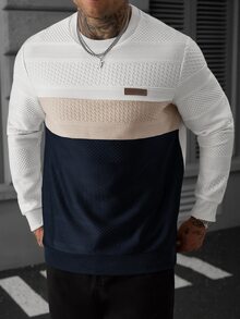 Manfinity Homme 男士字母印花拼色長袖套頭運動衫 - 白色 - 查看 4