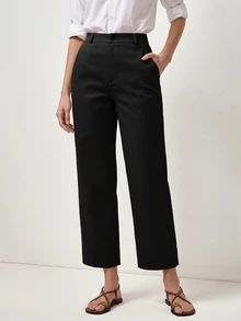 Briarwyn 女款純色斜口袋休閒日常春秋/夏季長褲，適合穿著，夏季女裝，度假 - 黑色 - 查看 6
