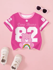 SHEIN X Care Bears Young Girl Digital Print Crew Neck Short Sleeve Casual T-Shirt - White - View 1