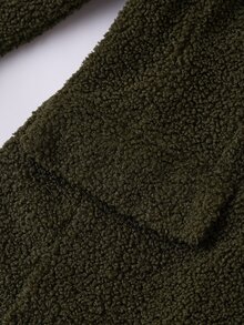 Solivie Women's Autumn/Winter Contrast Color Fur Collar Jacket, Dark Green Overcoat - Dark Green - View 6