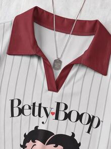 Attitoon Betty Boop x SHEIN 女款 Betty 聯名印花圖案 T 恤，適合外出、街頭穿搭、機場造型、時尚、返校、Y2K、派對、海灘度假、節日 - 彩色 - 查看 5