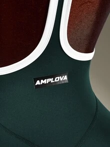 Amplova 女款拼色休閒掛脖運動連身褲 - 墨綠色 - 查看 8