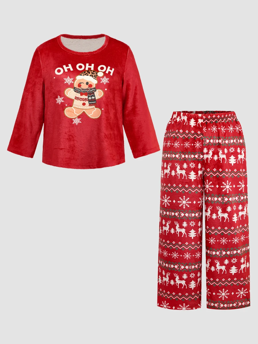 Chillnights Young Casual Christmas Print Crew Neck Pullover Plus Size Pajama Set - Multicolor - View 1